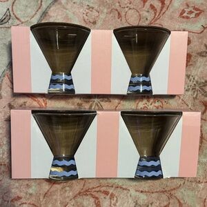 Blue Squiggle Design Martini Glasses Set of 4 BRAND NEW